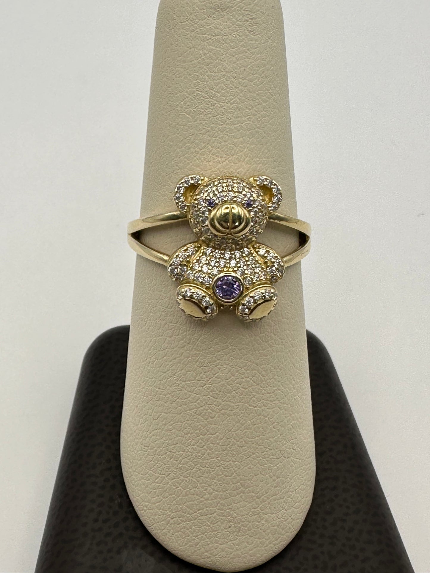 14k Yellow Gold Bear Ring with Diamonds