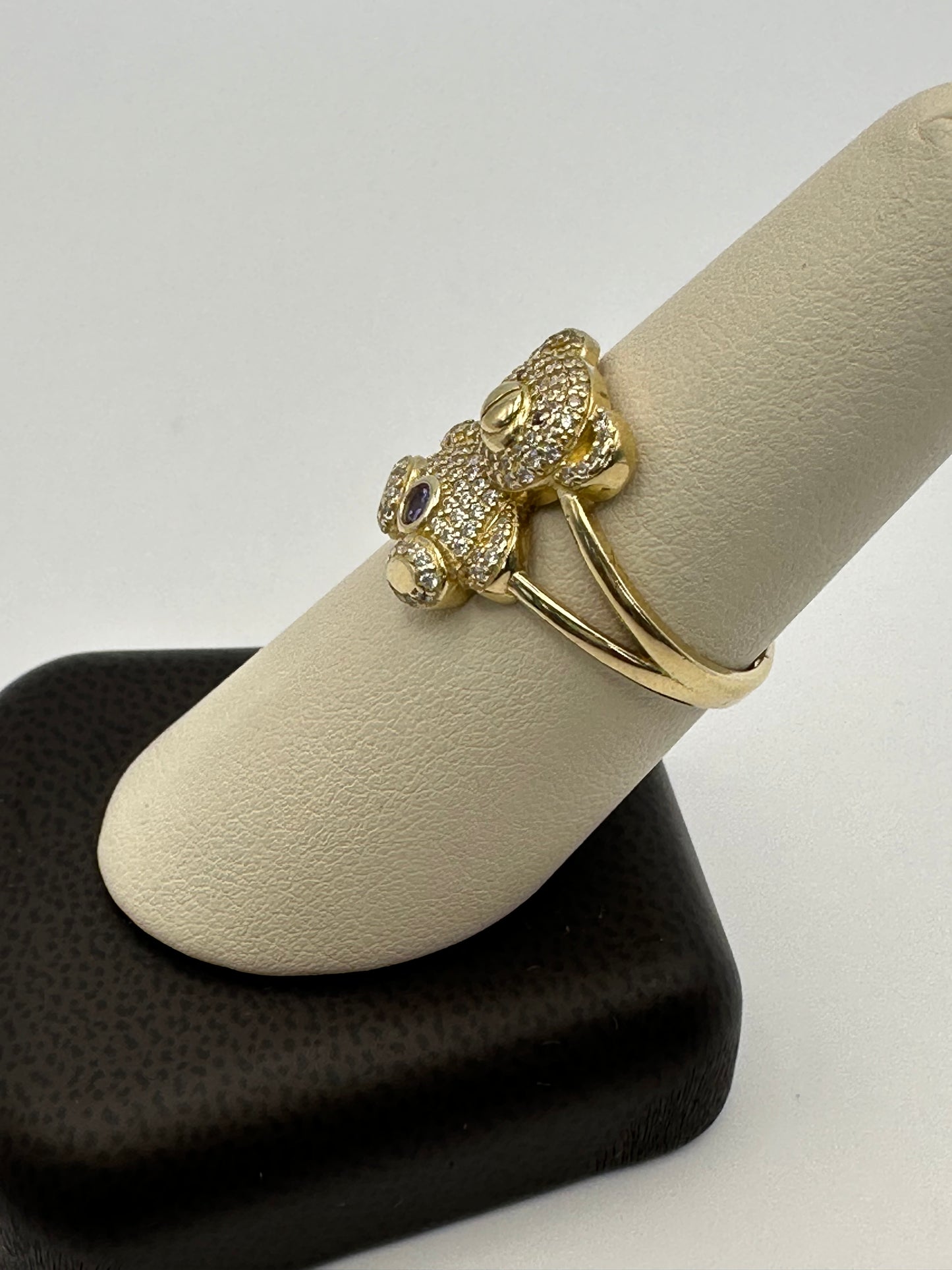 14k Yellow Gold Bear Ring with Diamonds