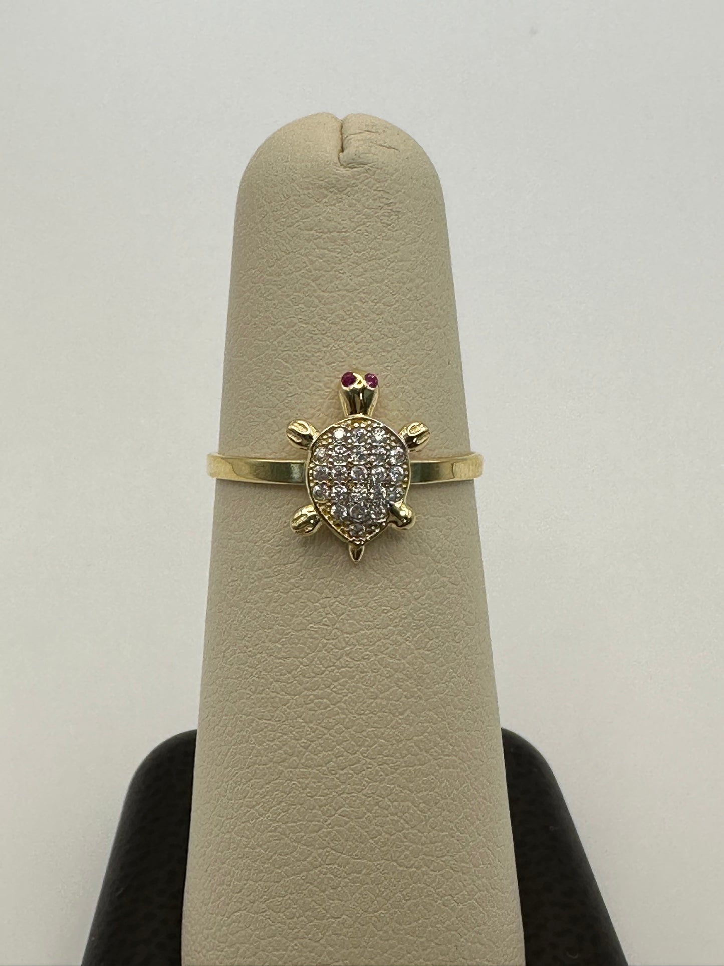 14k Gold Ruby Eyed Turtle Ring