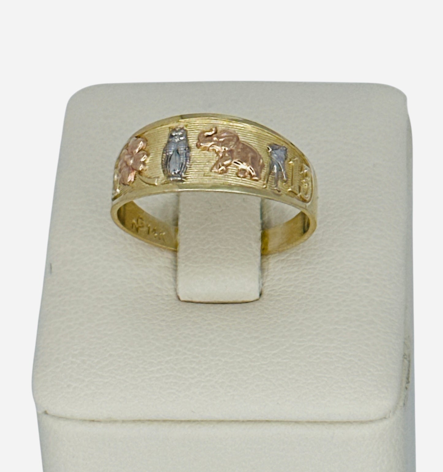 Anillo de elefante de tres colores 2.6g 14k