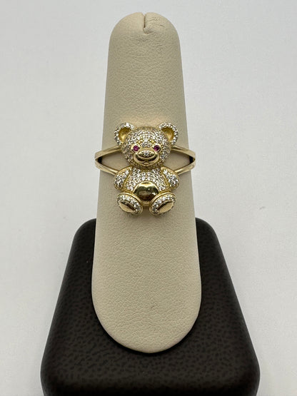 14k Gold Bear Iced Ring