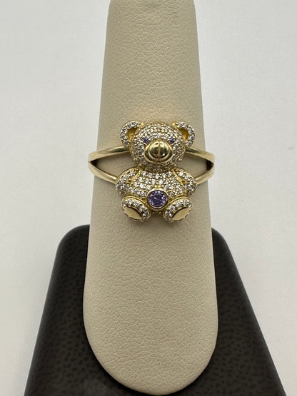 14k Yellow Gold Bear Ring with Diamonds