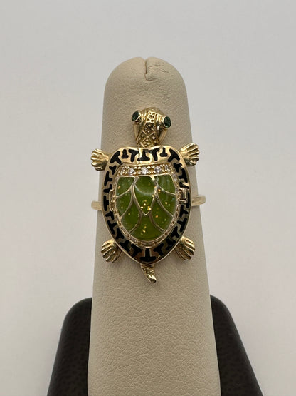 14k Gold Moving Turtle Ring