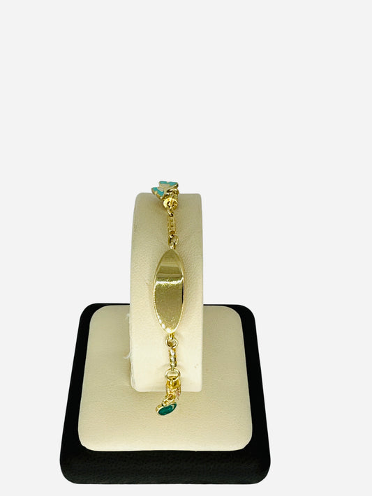 Brazalete de plancha con mariposa y manzana verde 10k 4g