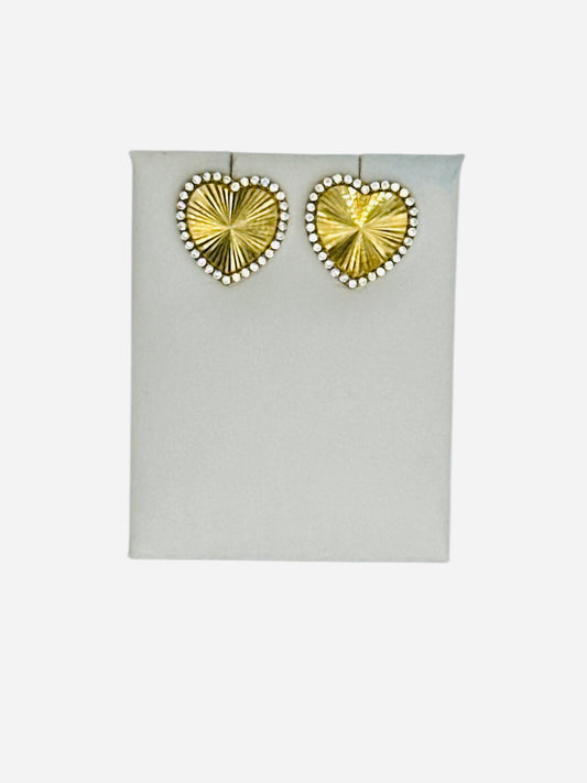 Pendiente de corazón  con piedras blancas 10k 1.8g