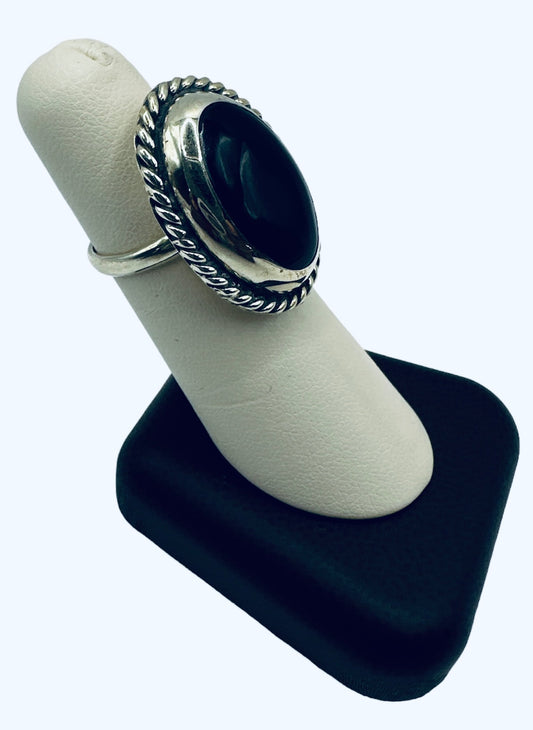 Anillo de piedra negra ajustable plata 925